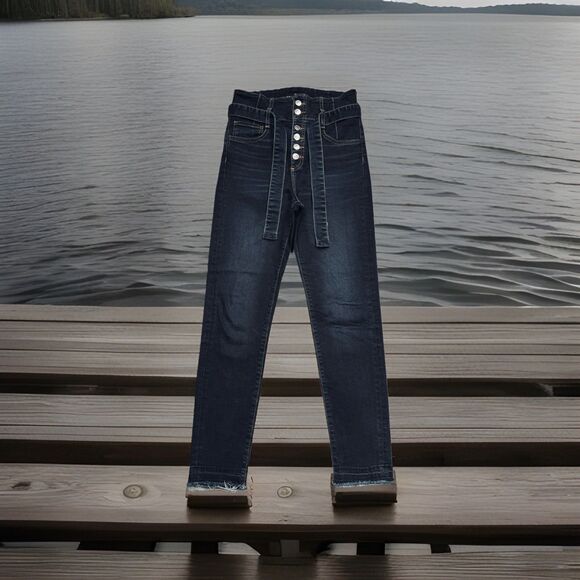 Veronica Beard Keith 12” Corset Jeans 26 (26x27.5) Blue Button Fly Stretch Women - Picture 1 of 11